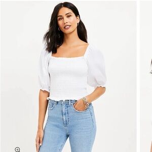 LOFT smocked puff sleeve top L